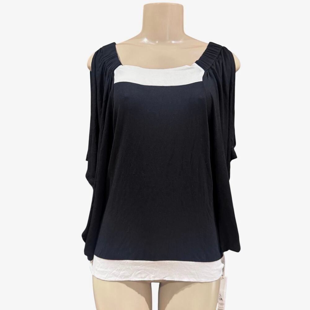 Gottex Studio Women's Activewear Black Top Blouse Stretch Gym Sport Large NWT